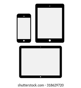Black Tablet Computers and Phone Vector Illustration isolated on white background.