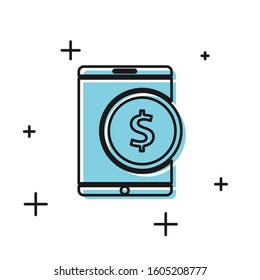 Black Tablet with dollar symbol icon isolated on white background. Online shopping concept. Financial mobile phone. Online payment.  Vector Illustration