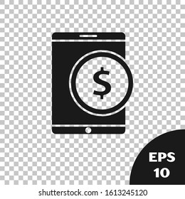 Black Tablet with dollar symbol icon isolated on transparent background. Online shopping concept. Financial mobile phone. Online payment.  Vector Illustration