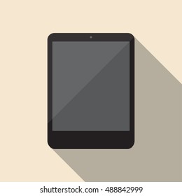 Black tablet in a flat design with long shadow