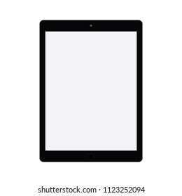 Black Tablet with grey screen on white background. Tablet front view vector eps10. Tablet black color top view with empty screen.