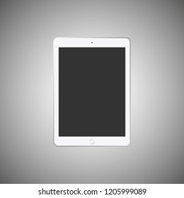Black tablet with grey screen on gray background. Vector illustration EPS 10.