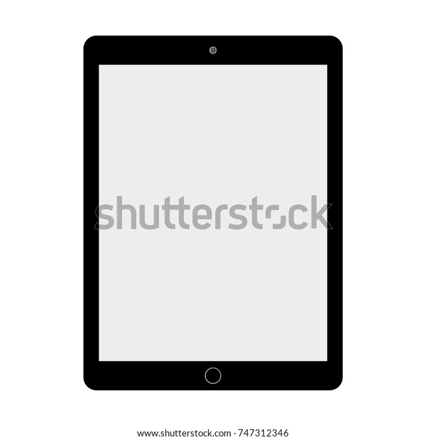 Tablet preto com tela cinza no fundo branco. tablet estilo plano