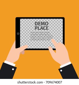 Black tablet in hand with transparent background for your design, vector illustration