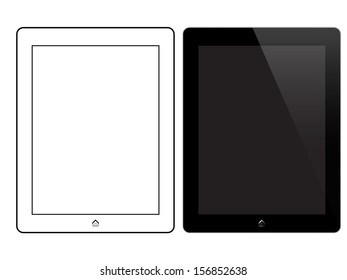 Black Tablet With Home Button Isolated On White. Front View