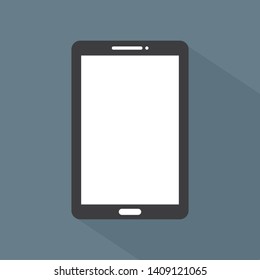 Black tablet icon with blank screen on dark isolated background