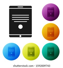 Black Tablet icon isolated on white background. Set icons colorful circle buttons. Vector Illustration