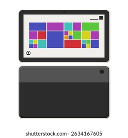 Black Tablet with Interface Display Vector. Front and Back View Tablet. Tablet Icon on White Background.