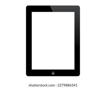 Black tablet iPad with white blank screen on white background vector illustration