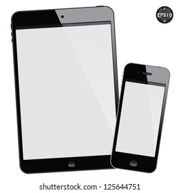 Black tablet mini and smart phone on white background, vector