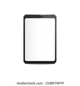 Black tablet mockup with blank white screen, realistic digital device display isolated on white background. Modern technology equipment border - vector illustration