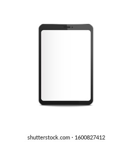 Black tablet mockup with blank white screen, realistic digital device display isolated on white background. Modern technology equipment border - vector illustration