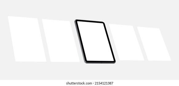 Black Tablet Mockup with Blank Wireframing Web Screens, Side Perspective View. Vector Illustration