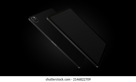 Black Tablet Mockup. Front and Back View. Dark Version. Vector illustration