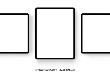 Black Tablet Mockups With Blank Vertical and Horizontal Screens, Isolated on White Background. Vector Illustration