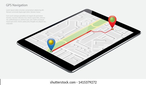 black tablet with navigator route on the screen