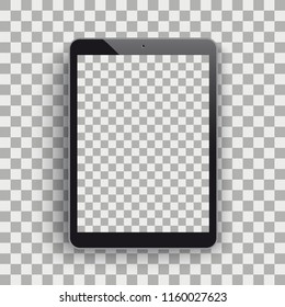 Black tablet pc with blank screen and shadow on the checked background. Eps 10 vector file.