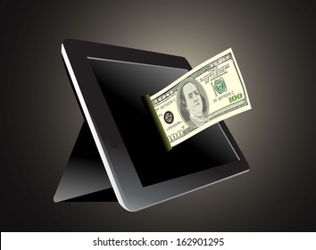 Black tablet pc with dollar 
