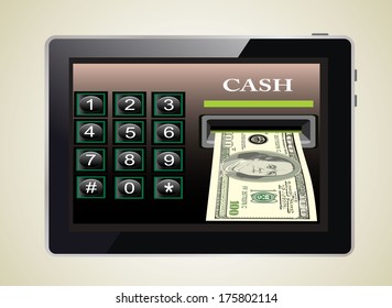 Black tablet pc with dollar