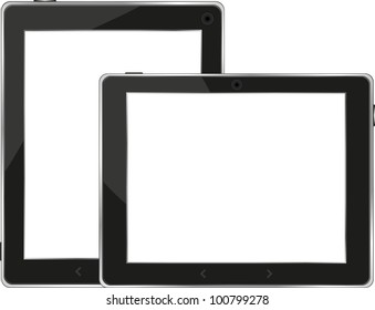 Black tablet pc set on white background
