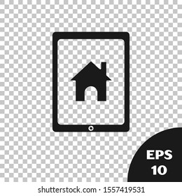Black Tablet and smart home icon isolated on transparent background. Remote control.  Vector Illustration