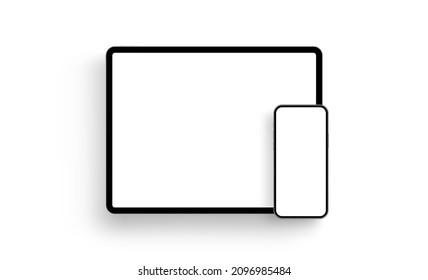 Black Tablet and Smartphone Mockup, Isolated on White Background. Vector Illustration