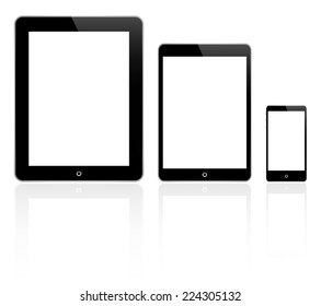 Black Tablet And Smartphone Vector In iPad Air And iPhone Style With Reflection