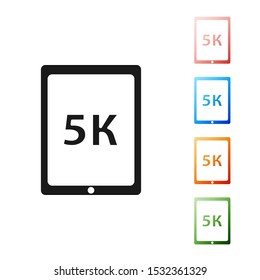 Black Tablet with text 5k icon isolated on white background. Set icons colorful. Vector Illustration