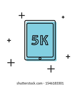 Black Tablet with text 5k icon isolated on white background.  Vector Illustration