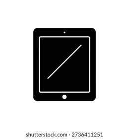 Black tablet with white diagonal line and home button