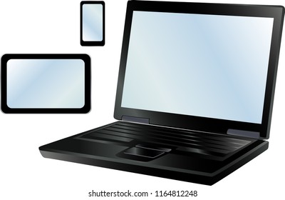 Black tablet,computer, notebook and mobil phone vector design illustration
