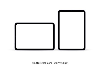 Black Tablets Mockups, Vertical and Horizontal Screens, Isolated on White Background. Vector Illustration