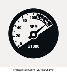 Black tachometer with redline zone gauge dial