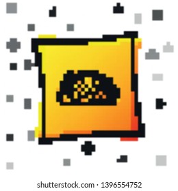 Black Taco with tortilla icon isolated on white background. Traditional mexican fast food. Yellow square button. Vector Illustration