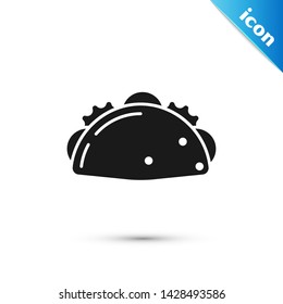 Black Taco with tortilla icon isolated on white background. Traditional mexican fast food menu.  Vector Illustration