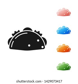 Black Taco with tortilla icon isolated on white background. Traditional mexican fast food menu. Set icons colorful. Vector Illustration