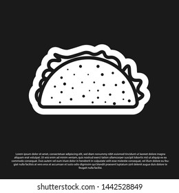 Black Taco with tortilla icon isolated on black background. Traditional mexican fast food. Vector Illustration