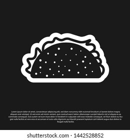 Black Taco with tortilla icon isolated on black background. Traditional mexican fast food. Vector Illustration