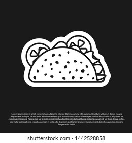Black Taco with tortilla icon isolated on black background. Traditional mexican fast food. Vector Illustration