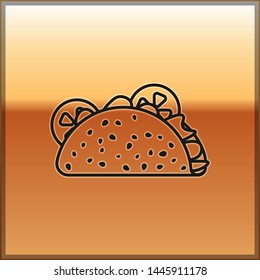 Black Taco with tortilla icon isolated on gold background. Traditional mexican fast food. Vector Illustration