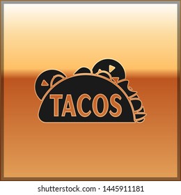 Black Taco with tortilla icon isolated on gold background. Traditional mexican fast food. Vector Illustration