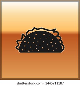 Black Taco with tortilla icon isolated on gold background. Traditional mexican fast food. Vector Illustration