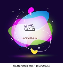 Black Taco with tortilla icon isolated on dark blue background. Traditional mexican fast food. Abstract banner with liquid shapes. Vector Illustration