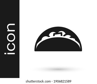 Black Taco with tortilla icon isolated on white background. Traditional mexican fast food menu.  Vector