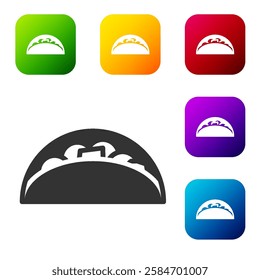 Black Taco with tortilla icon isolated on white background. Traditional mexican fast food menu. Set icons in color square buttons. Vector