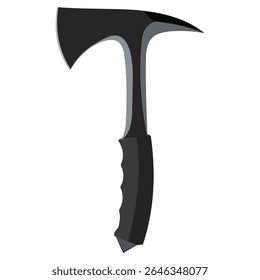 Black tactical hatchet with rubber grip isolated on white background