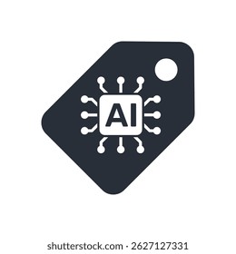Etiqueta negra con icono de inteligencia artificial en estilo plano.