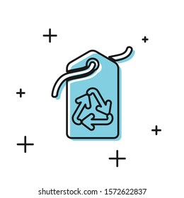 Black Tag with recycle symbol icon isolated on white background. Banner, label, tag, logo, sticker for eco green.  Vector Illustration