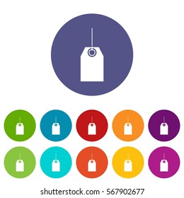 Black tag set icons in different colors isolated on white background