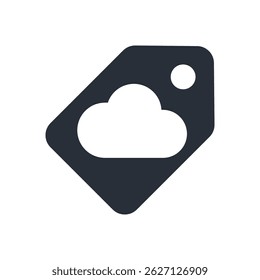 Black tag with white cloud icon in flat style.